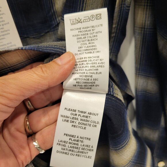 Officine Generale Button Down Long Sleeve Check Shirt Navy Blue Size Small - Picture 3 of 8